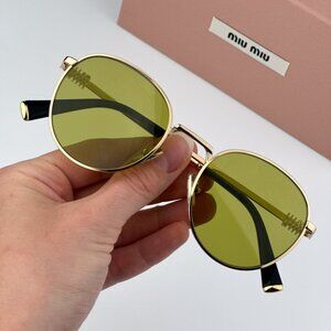 Miu Miu MU55ZS 5AK07O BRAND NEW Sunglasses Gold Olive Green Round Unisex